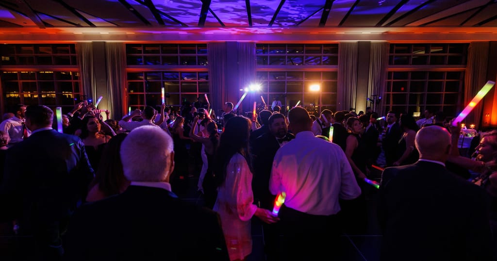 wedding party celebrating on dance floor