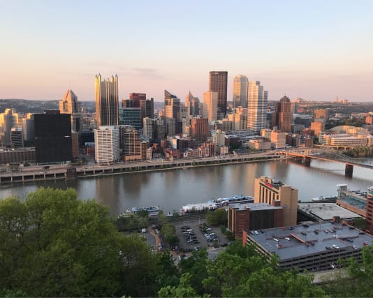 aerial view of downtown pittsburgh